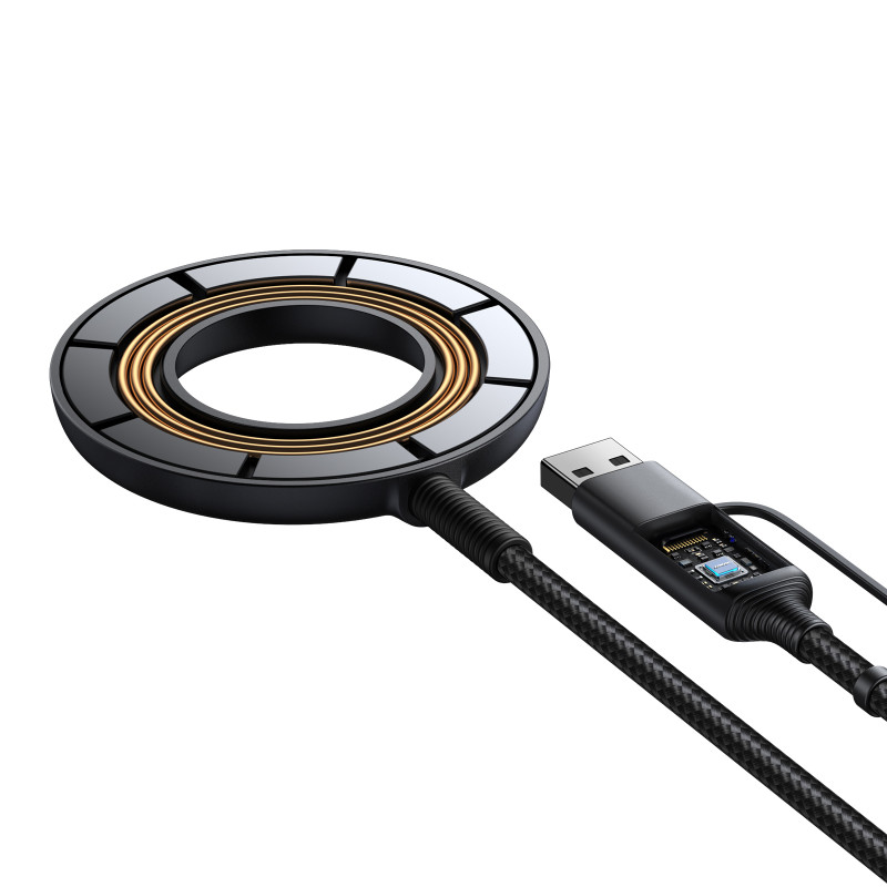 Belaidis magnetinis įkroviklis 15W su USB / USB-C laidu, juodas