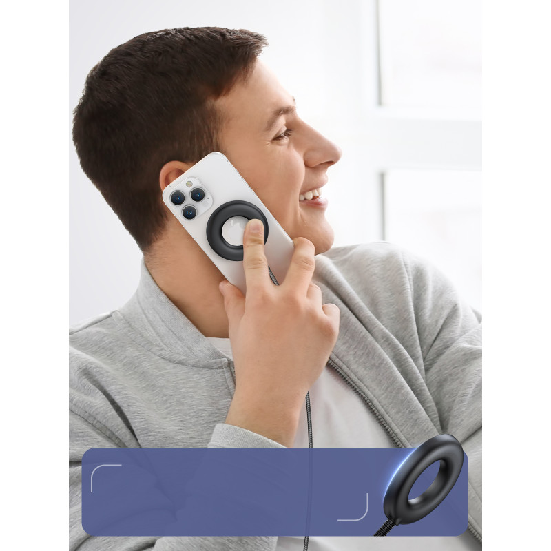 Belaidis magnetinis įkroviklis 15W su USB / USB-C laidu, juodas