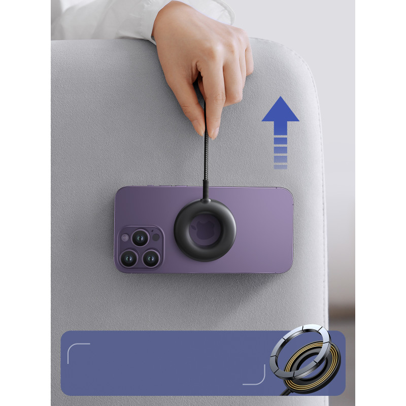 Belaidis magnetinis įkroviklis 15W su USB / USB-C laidu, juodas