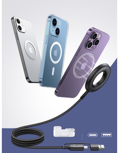 Belaidis magnetinis įkroviklis 15W su USB / USB-C laidu, juodas
 
Belaidis magnetinis įkroviklis 15W su USB / USB-C laidu, juodas
