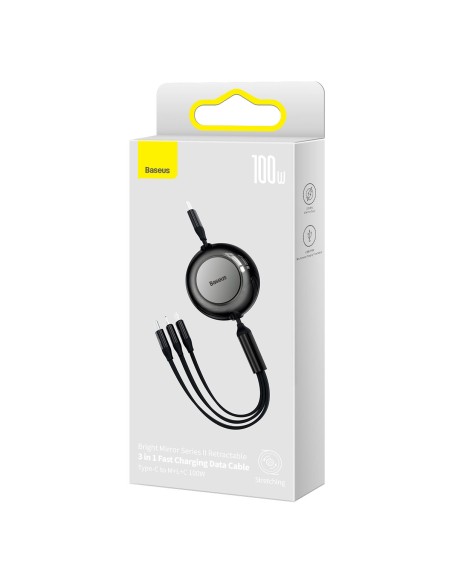 Ištraukiamas kabelis 3in1 USB-C microUSB + iPhone Lightning + USB-C 3.5A 1.1m juodas Ištraukiamas kabelis 3in1 USB-C microUSB + iPhone Lightning + USB-C 3.5A 1.1m juodas
