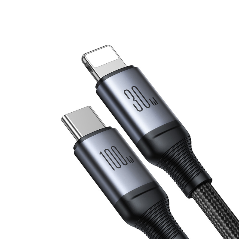 2in1 Speedy Series USB-C – USB-C / iPhone Lightning kabelis 100W 1,5m juodas