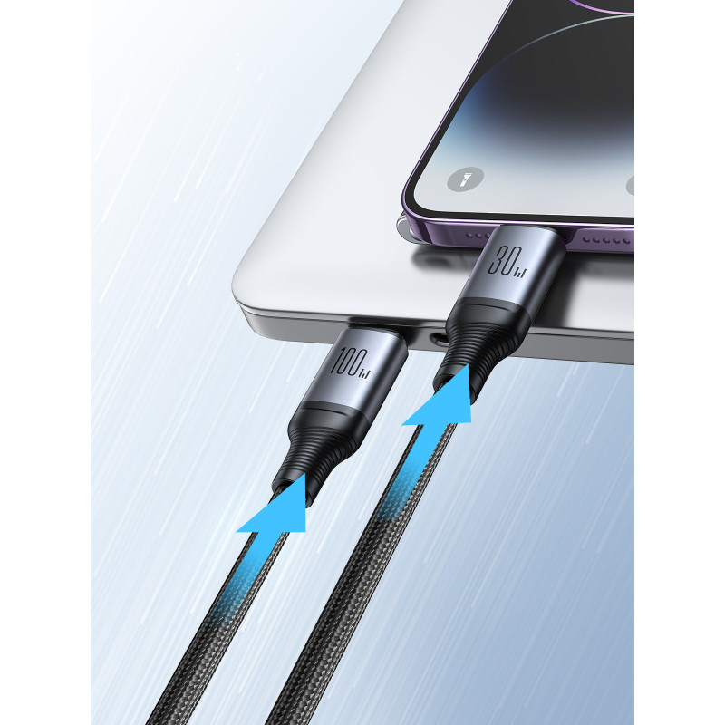 2in1 Speedy Series USB-C – USB-C / iPhone Lightning kabelis 100W 1,5m juodas