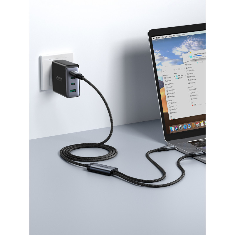 2in1 Speedy Series USB-C – USB-C / iPhone Lightning kabelis 100W 1,5m juodas