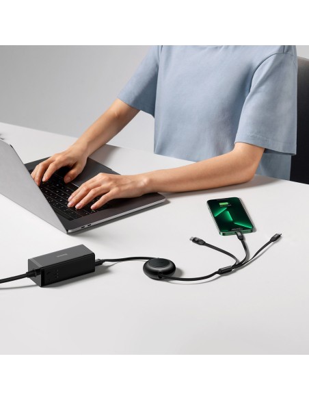 Ištraukiamas kabelis 3in1 USB-C microUSB + iPhone Lightning + USB-C 3.5A 1.1m juodas Ištraukiamas kabelis 3in1 USB-C microUSB + iPhone Lightning + USB-C 3.5A 1.1m juodas