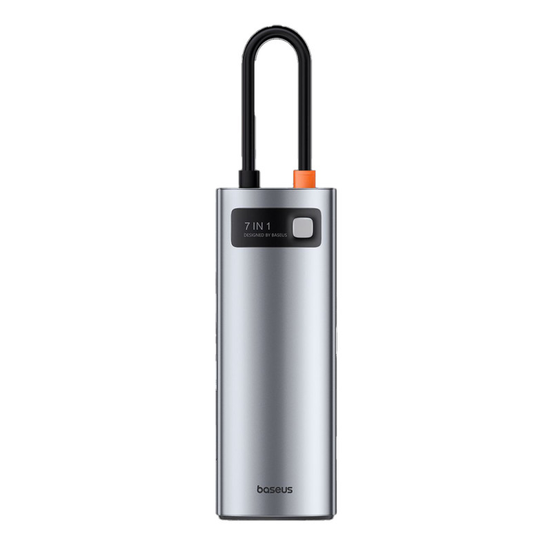 7in1 HUB adapteris Metal Gleam serija USB-C į USB-C PD 3x USB-A HDMI SD TF pilka