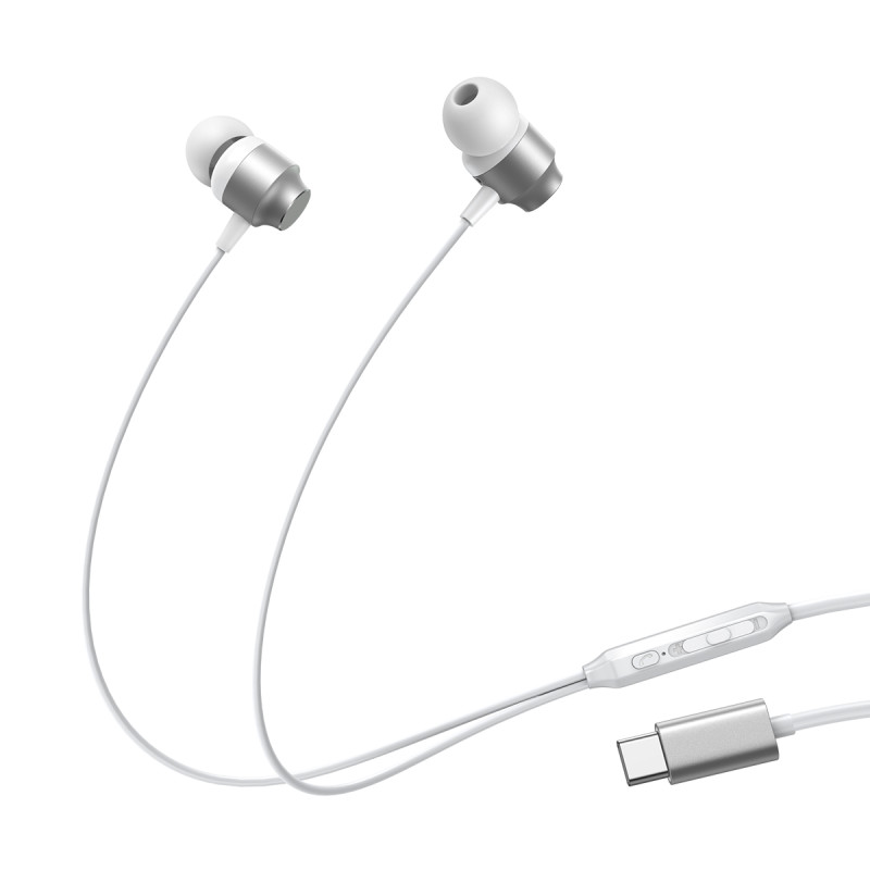 JR-EC06 USB-C į ausis įdedamos ausinės sidabrinės spalvos ausinės