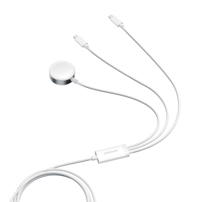 3in1 kabelis USB-A laidas su indukciniu įkrovikliu + 2x iPhone Lightning 1,2 m baltas