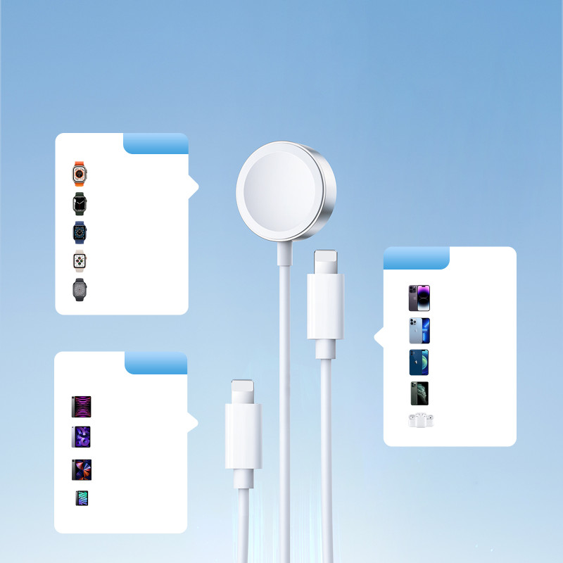 3in1 kabelis USB-A laidas su indukciniu įkrovikliu + 2x iPhone Lightning 1,2 m baltas