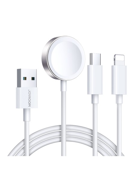 
3in1 kabelis USB-A laidas su indukciniu įkrovikliu + 1x iPhone Lightning + 1x USB-C 1,2 m baltas
