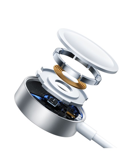 
3in1 kabelis USB-A laidas su indukciniu įkrovikliu + 1x iPhone Lightning + 1x USB-C 1,2 m baltas
