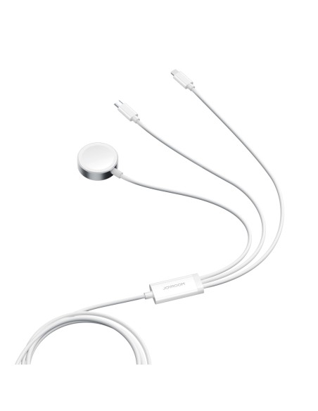 
3in1 kabelis USB-A laidas su indukciniu įkrovikliu + 1x iPhone Lightning + 1x USB-C 1,2 m baltas
