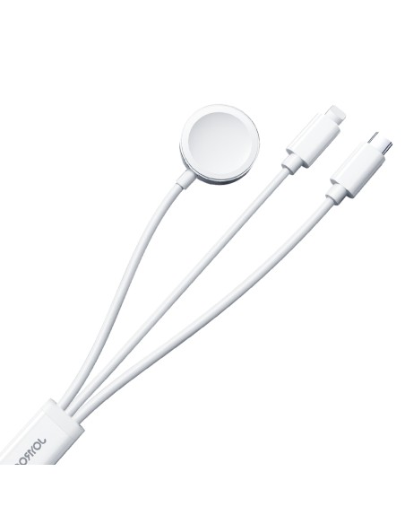 
3in1 kabelis USB-A laidas su indukciniu įkrovikliu + 1x iPhone Lightning + 1x USB-C 1,2 m baltas
