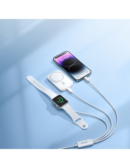 
3in1 kabelis USB-A laidas su indukciniu įkrovikliu + 1x iPhone Lightning + 1x USB-C 1,2 m baltas
