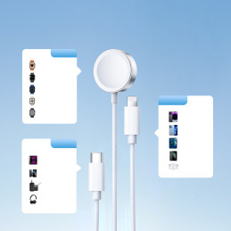 
3in1 kabelis USB-A laidas su indukciniu įkrovikliu + 1x iPhone Lightning + 1x USB-C 1,2 m baltas
