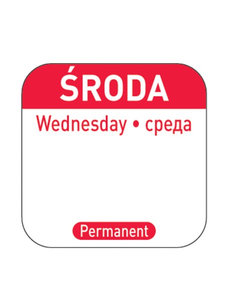 Maisto saugos lipdukai daugkartinei tarai Trečiadienis PL RU EN 1000 vnt. Hendi 850091