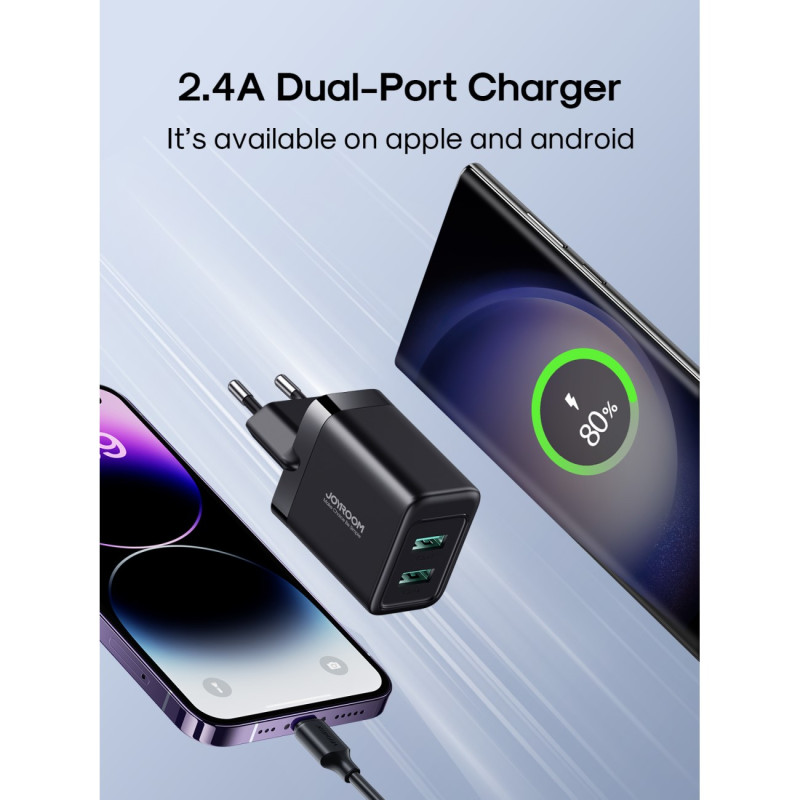2x USB-A 12W 2,4A tinklo įkroviklis, juodas