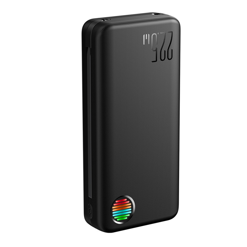 Powerbank 20000mAh 22,5W su integruotu USB-C ir iPhone Lightning laidais juodi