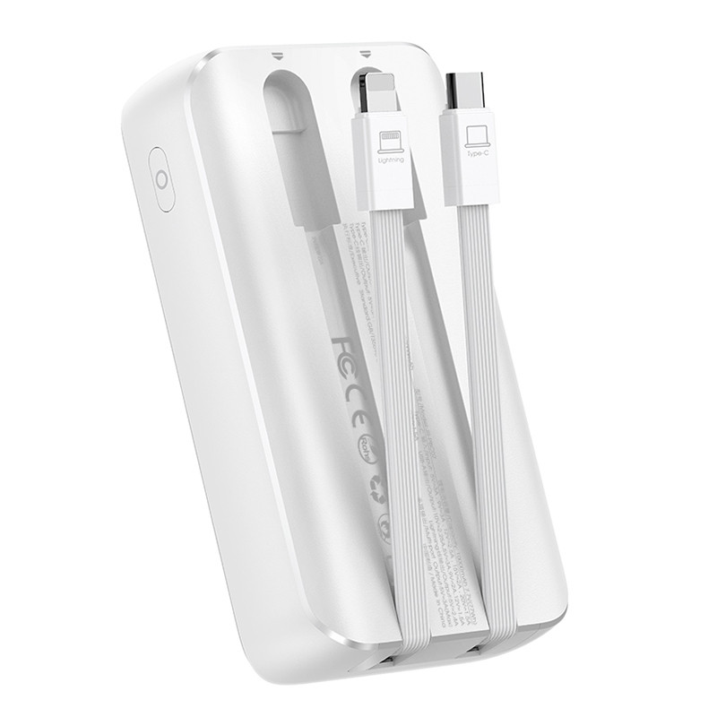 Mini maitinimo blokas 10000mAh su įmontuotais kabeliais JR-PBC06 30W balta