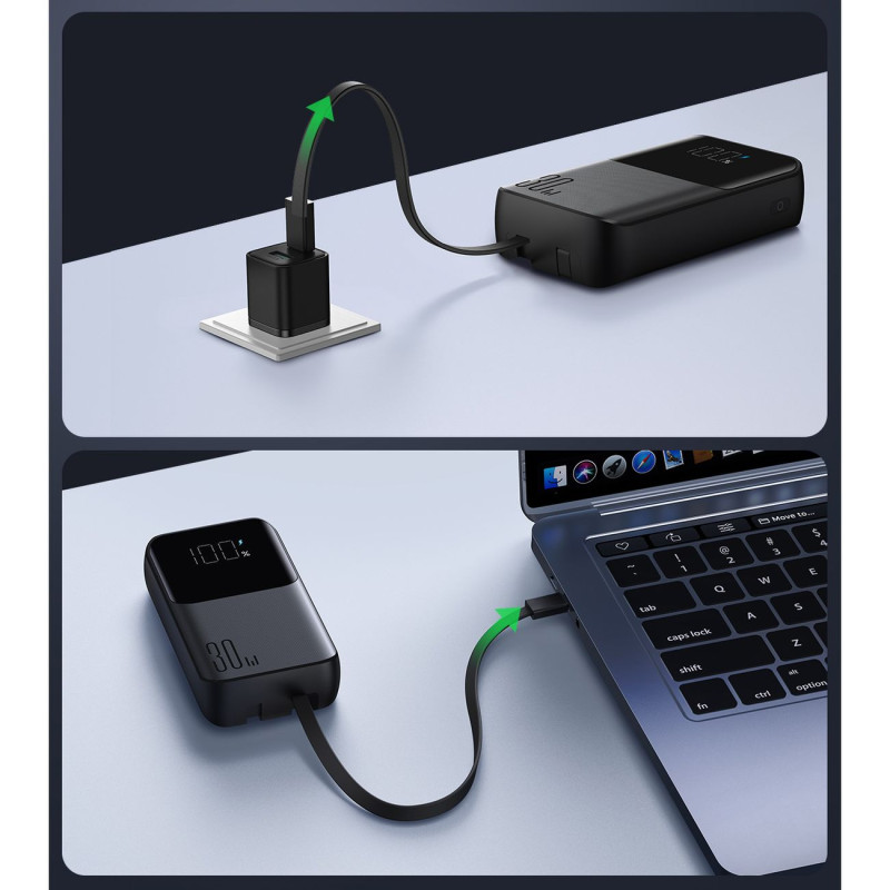 Mini maitinimo blokas 20000mAh su įmontuotais laidais JR-PBC07 30W juodas