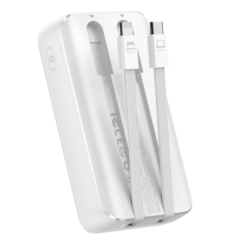 Mini maitinimo blokas 20000mAh su įmontuotais kabeliais JR-PBC07 30W balta