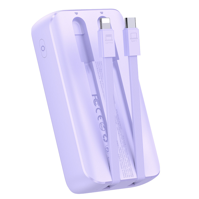 Mini maitinimo blokas 20000mAh su įmontuotais laidais JR-PBC07 30W šviesiai violetinė