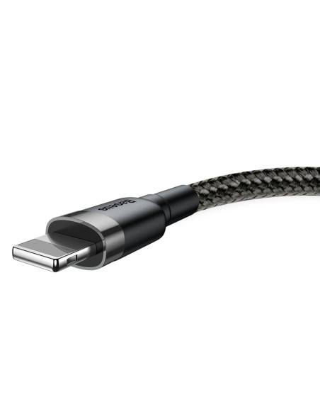 Patvarus nailoninis kabelis USB laidas Iphone Lightning QC3.0 2A 3M juodos ir pilkos spalvos