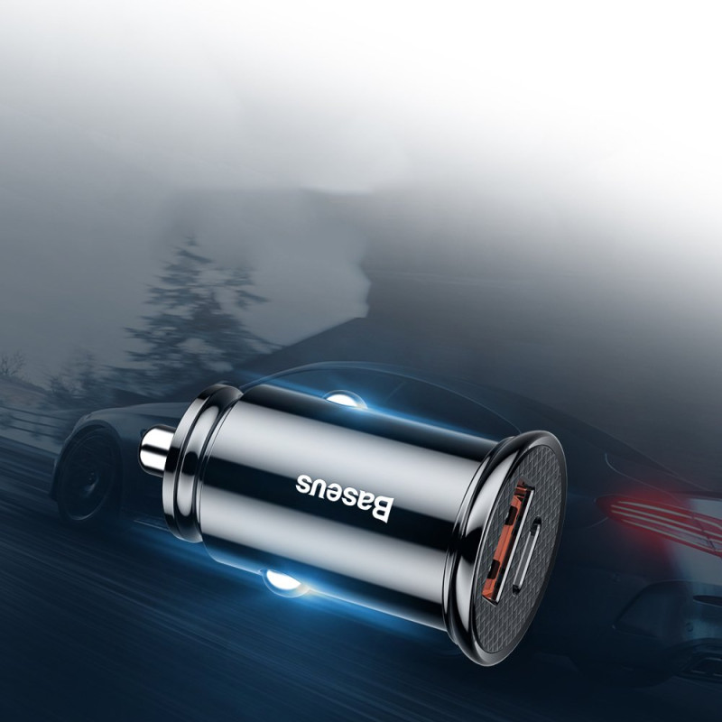 Išmanusis automobilinis įkroviklis su USB ir USB-C QC PD prievadais, juodas