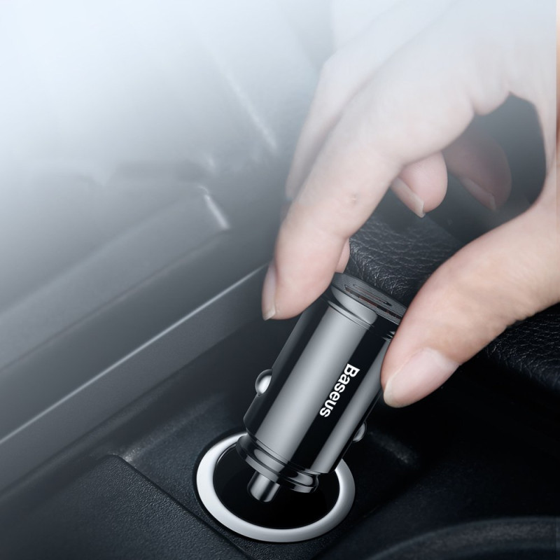 Išmanusis automobilinis įkroviklis su USB ir USB-C QC PD prievadais, juodas