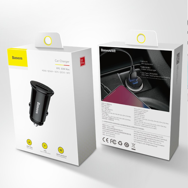 Išmanusis automobilinis įkroviklis su USB ir USB-C QC PD prievadais, juodas