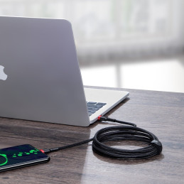 
Nailono tvirtas kabelis USB-C PD laidas 100W 20V 5A 2m juodas
