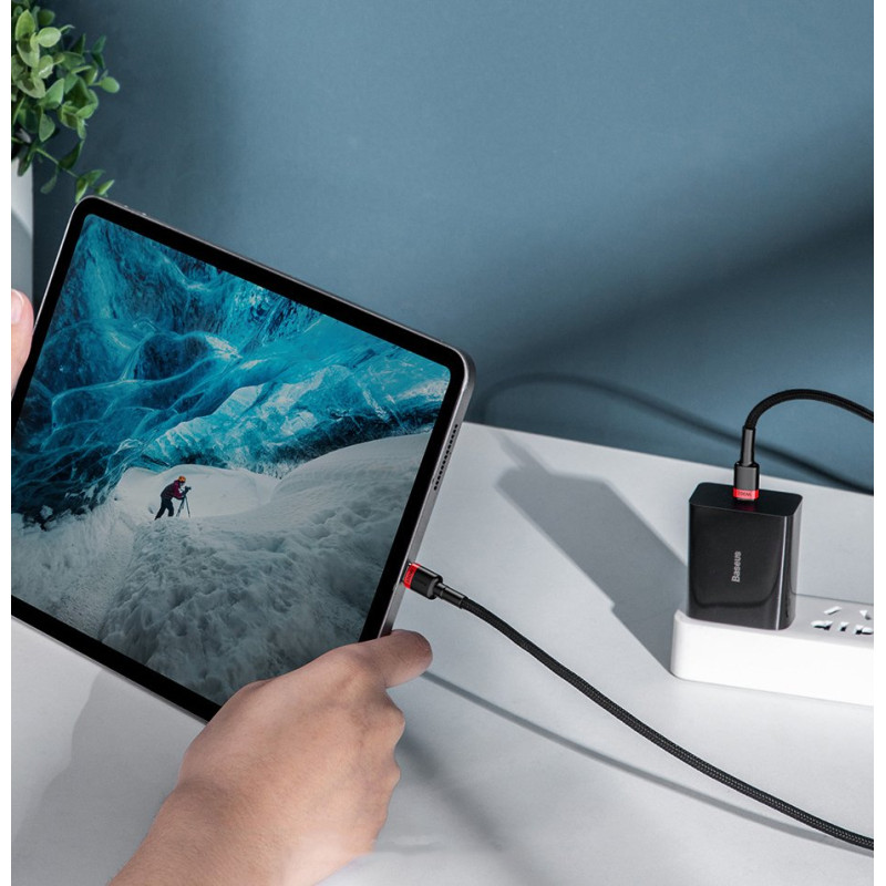 Nailono tvirtas kabelis USB-C PD laidas 100W 20V 5A 2m juodas