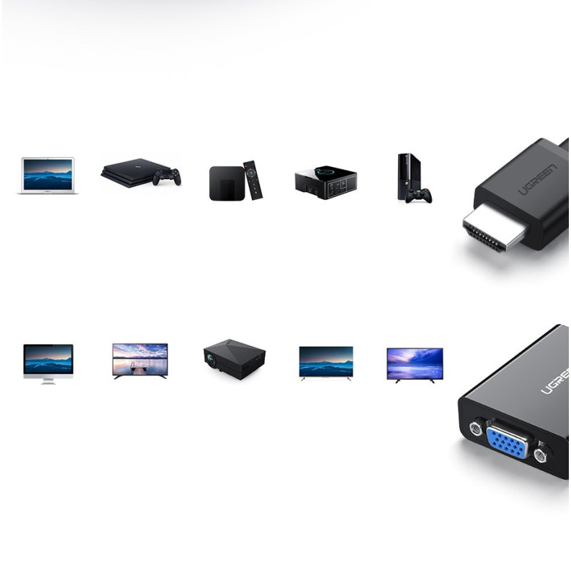 Adapteris HDMI – VGA micro USB AUX audio 3,5 mm mini lizdas juodas