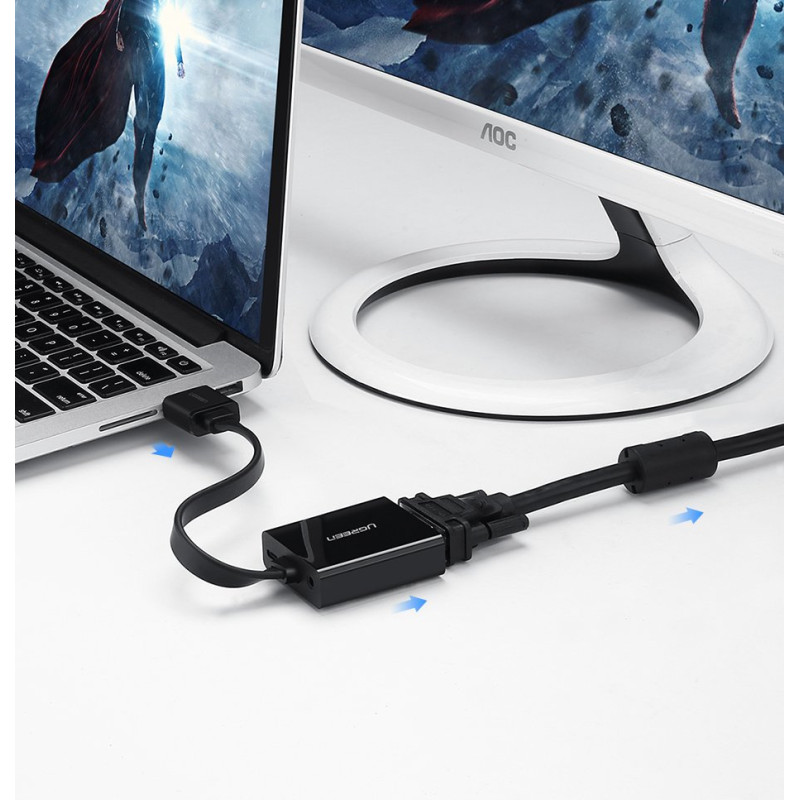 Adapteris HDMI – VGA micro USB AUX audio 3,5 mm mini lizdas juodas
