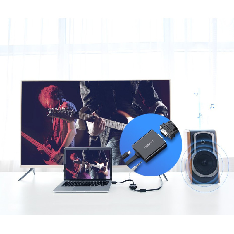 Adapteris HDMI – VGA micro USB AUX audio 3,5 mm mini lizdas juodas