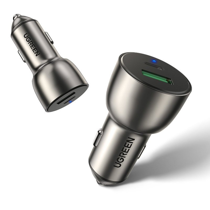 
USB ir USB-C QC 3.0 PD 36W 3A automobilinis įkroviklis, pilkas
