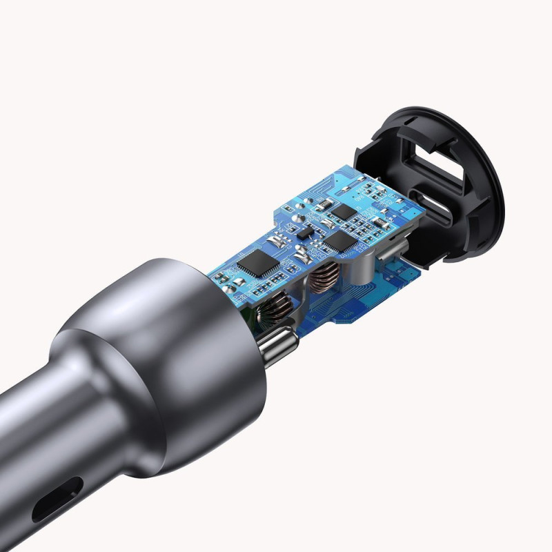 
USB ir USB-C QC 3.0 PD 36W 3A automobilinis įkroviklis, pilkas
