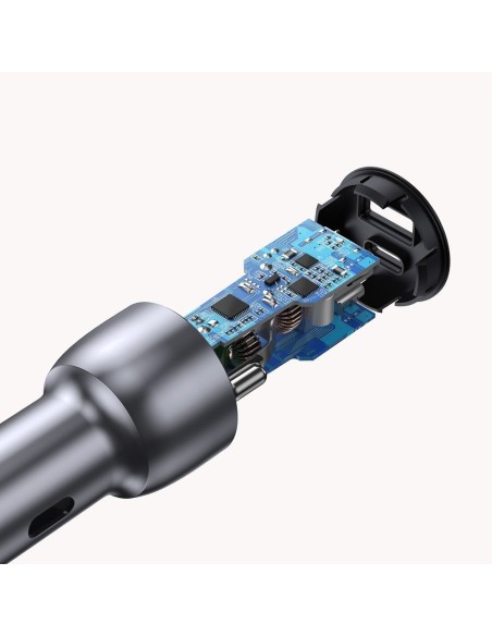 
USB ir USB-C QC 3.0 PD 36W 3A automobilinis įkroviklis, pilkas
