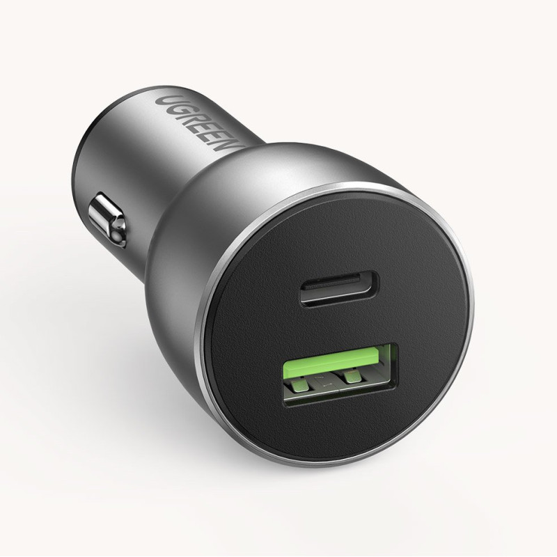 
USB ir USB-C QC 3.0 PD 36W 3A automobilinis įkroviklis, pilkas
