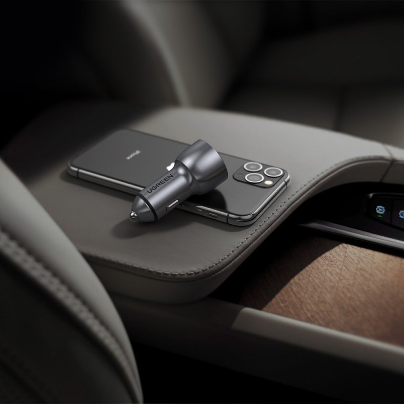 
USB ir USB-C QC 3.0 PD 36W 3A automobilinis įkroviklis, pilkas
