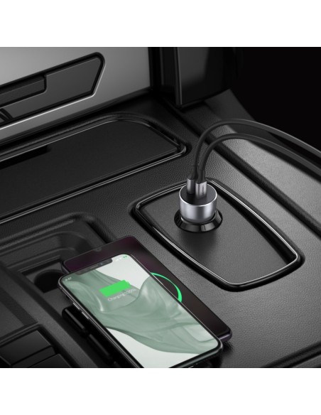 
USB ir USB-C QC 3.0 PD 36W 3A automobilinis įkroviklis, pilkas
