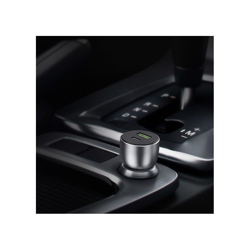 
USB ir USB-C QC 3.0 PD 36W 3A automobilinis įkroviklis, pilkas
