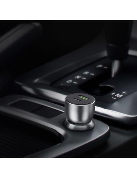 
USB ir USB-C QC 3.0 PD 36W 3A automobilinis įkroviklis, pilkas
