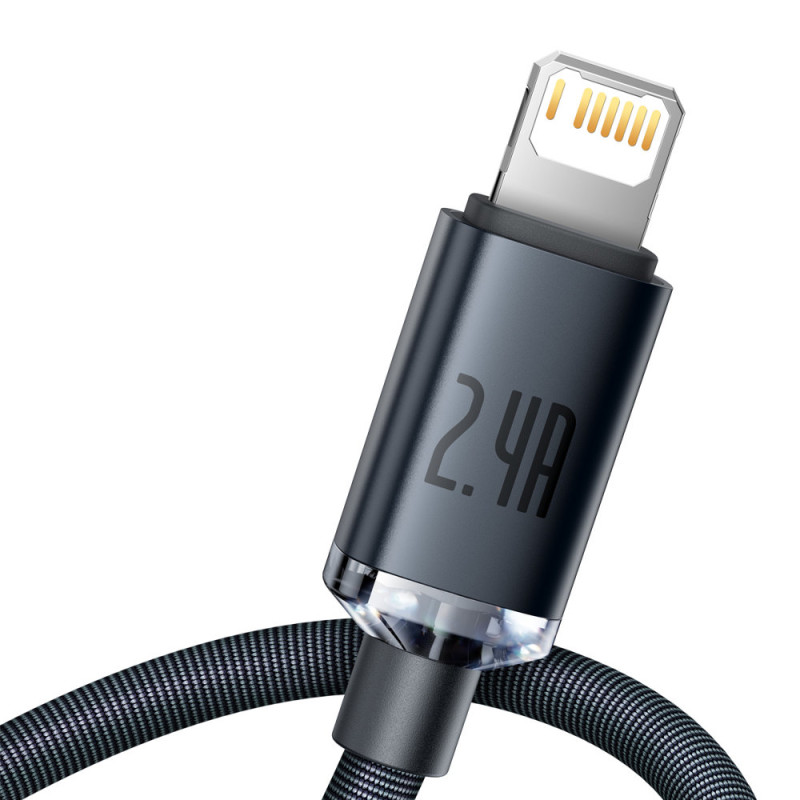 Kabelio laidas greitam įkrovimui ir duomenų perdavimui USB Iphone Lightning 2.4A 1.2m juodas