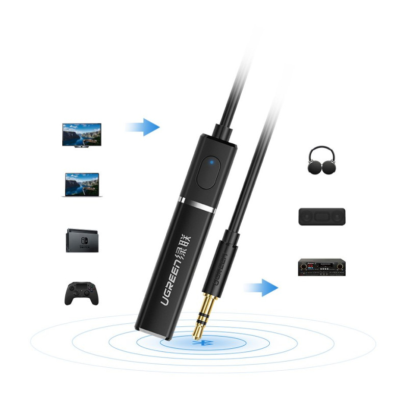 Bluetooth 5.0 siųstuvas, bevielis garso adapteris, 3,5 mm mini lizdas, juodas