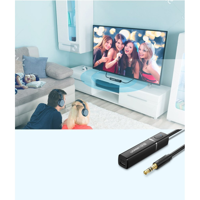 Bluetooth 5.0 siųstuvas, bevielis garso adapteris, 3,5 mm mini lizdas, juodas