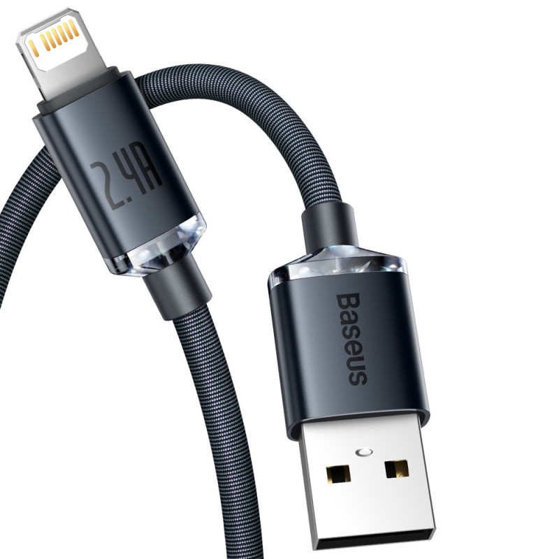 Kabelio laidas greitam įkrovimui ir duomenų perdavimui USB Iphone Lightning 2.4A 1.2m juodas