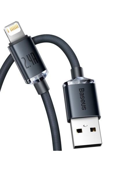 Kabelio laidas greitam įkrovimui ir duomenų perdavimui USB Iphone Lightning 2.4A 1.2m juodas Kabelio laidas greitam įkrovimui ir duomenų perdavimui USB Iphone Lightning 2.4A 1.2m juodas