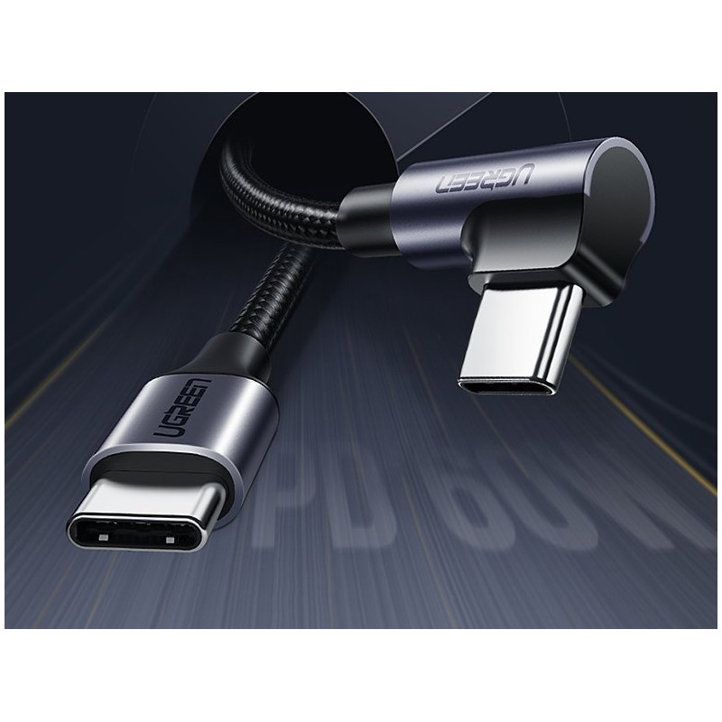 Kampinis USB-C maitinimo laidas 60W 20V 3A 1m juodos ir pilkos spalvos