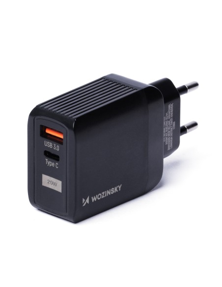 Sieninis įkroviklis su 2 USB prievadais USB-C 20W juodas Sieninis įkroviklis su 2 USB prievadais USB-C 20W juodas